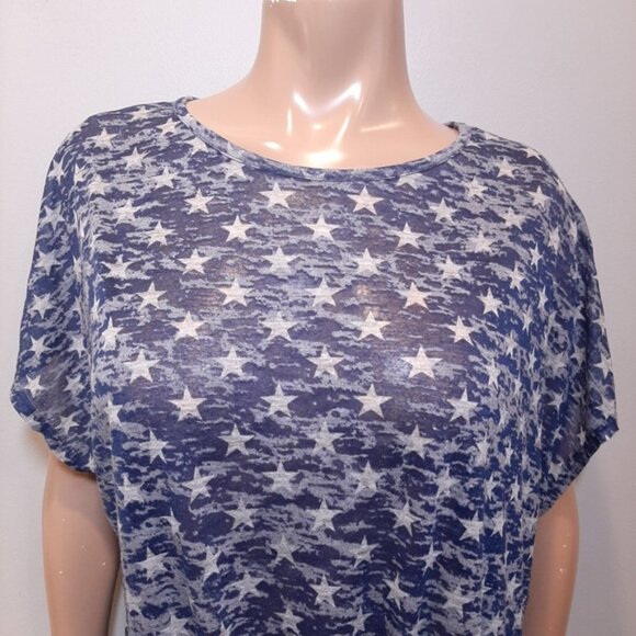 3/$20 CHERISH Slouchy Burnout Tee Sheer Star Print Tie Hem Short Sleeve Top - Picture 2 of 11